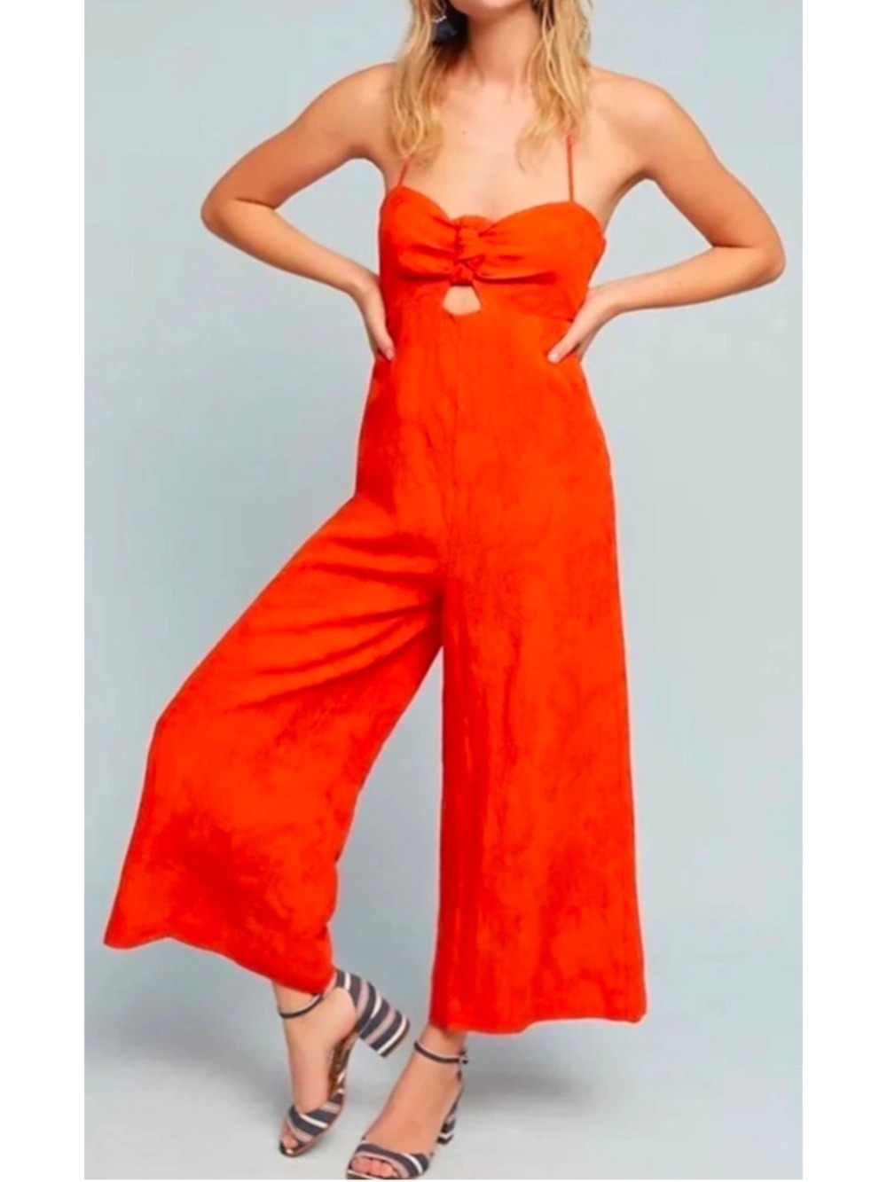 Anthropologie Elevenses Bright Orange Tropicale One-Piece Halter Jumpsuit Size 8
